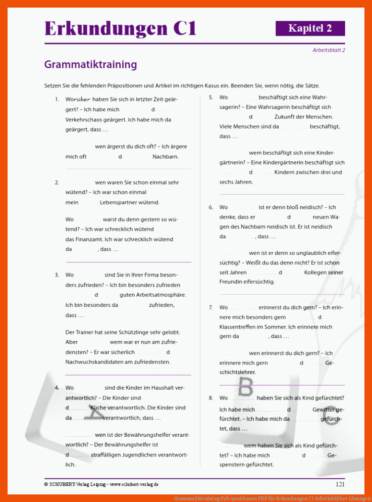 Grammatiktraining PrÃ¤positionen | PDF für erkundungen c1 arbeitsblätter lösungen