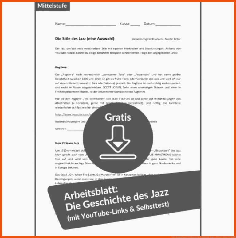 Gratis-download: Jazz Unterrichtsmaterial - Sekundarstufe - Lugert ... Fuer Unsere Stimme Arbeitsblatt