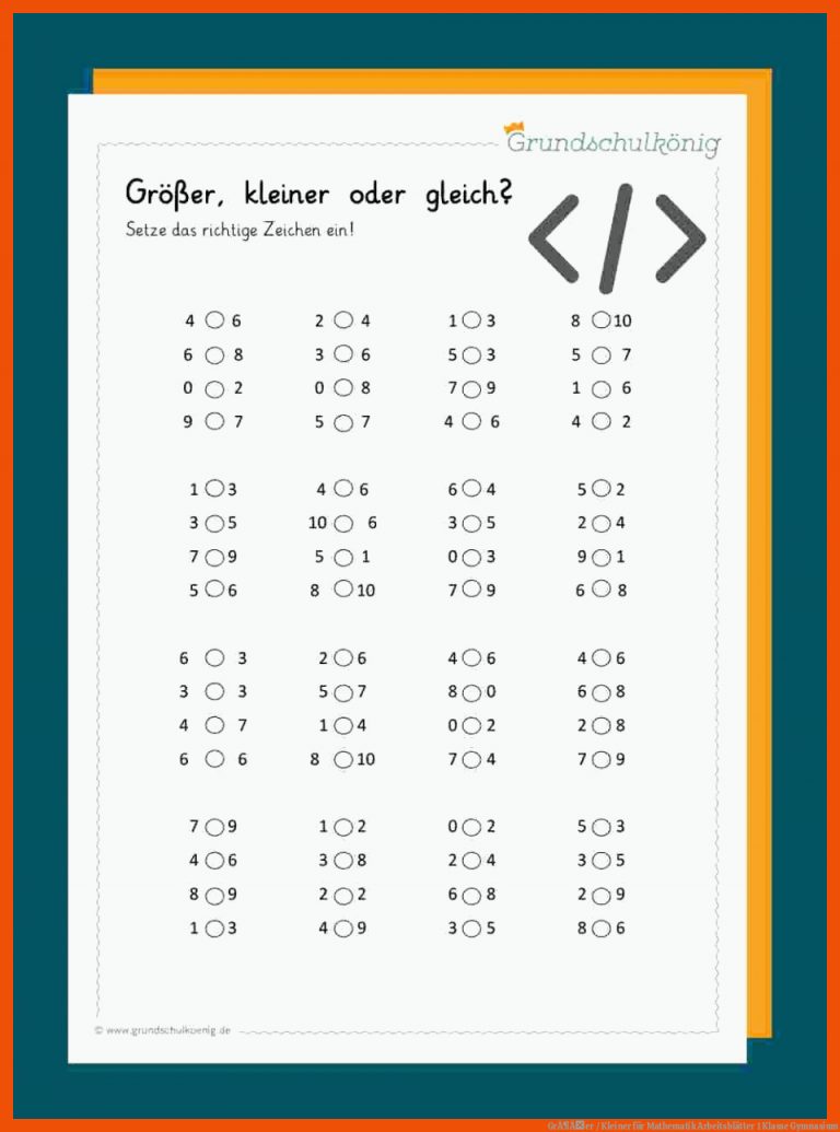 GrÃ¶Ãer / Kleiner für mathematik arbeitsblätter 1 klasse gymnasium