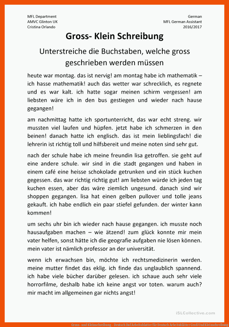 Gross- und Kleinschreibung - Deutsch Daf Arbeitsblatter für deutsch arbeitsblätter groß und kleinschreibung