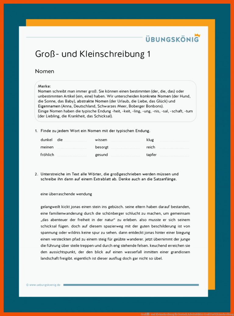 GroÃ- und Kleinschreibung für deutsch arbeitsblätter groß und kleinschreibung