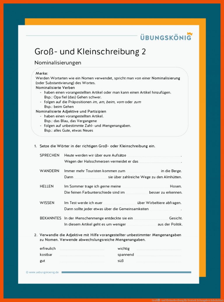 GroÃ- und Kleinschreibung für deutsch zeitangaben arbeitsblatt