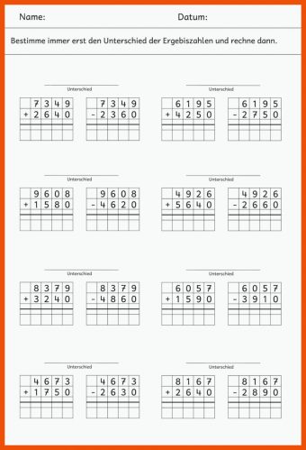 5 Arbeitsblätter Schriftliche Addition Und Subtraktion