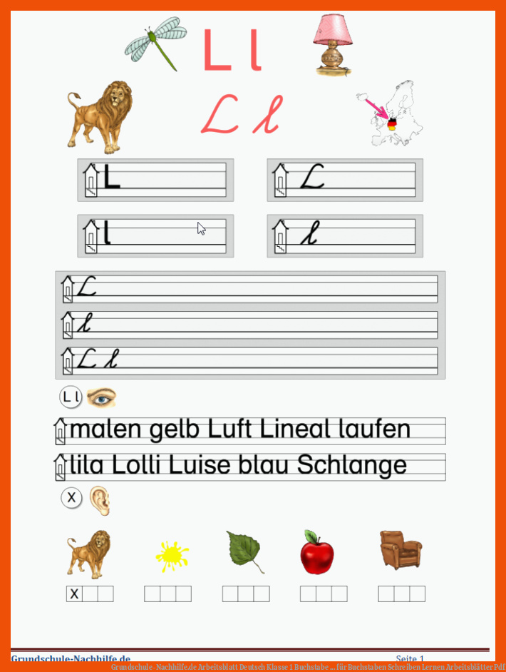 Grundschule-Nachhilfe.de | Arbeitsblatt Deutsch Klasse 1 Buchstabe ... für buchstaben schreiben lernen arbeitsblätter pdf