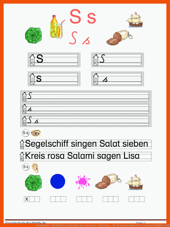 Grundschule-Nachhilfe.de | Arbeitsblatt Deutsch Klasse 1 Buchstabe ... für buchstaben schreiben lernen arbeitsblätter pdf