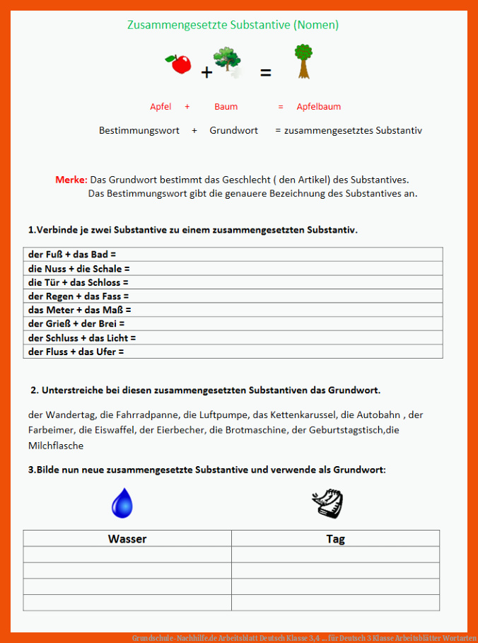 Grundschule-Nachhilfe.de | Arbeitsblatt Deutsch Klasse 3,4 ... für deutsch 3 klasse arbeitsblätter wortarten