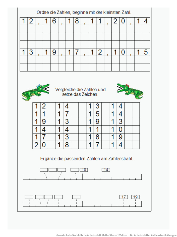Grundschule-Nachhilfe.de | Arbeitsblatt Mathe Klasse 1 Zahlen ... für Arbeitsblätter Zahlenstrahl übungen