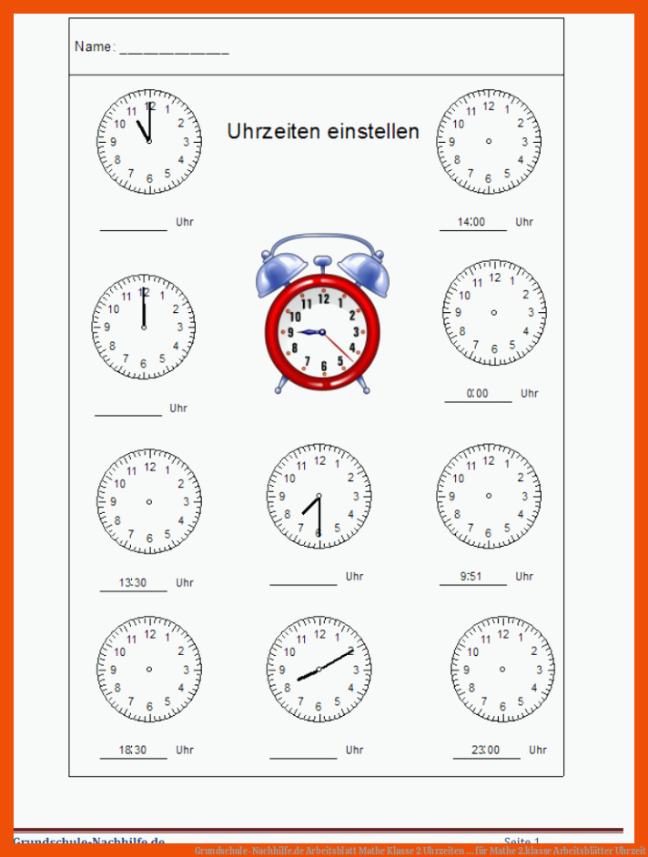 Grundschule-Nachhilfe.de | Arbeitsblatt Mathe Klasse 2 Uhrzeiten ... für mathe 2.klasse arbeitsblätter uhrzeit