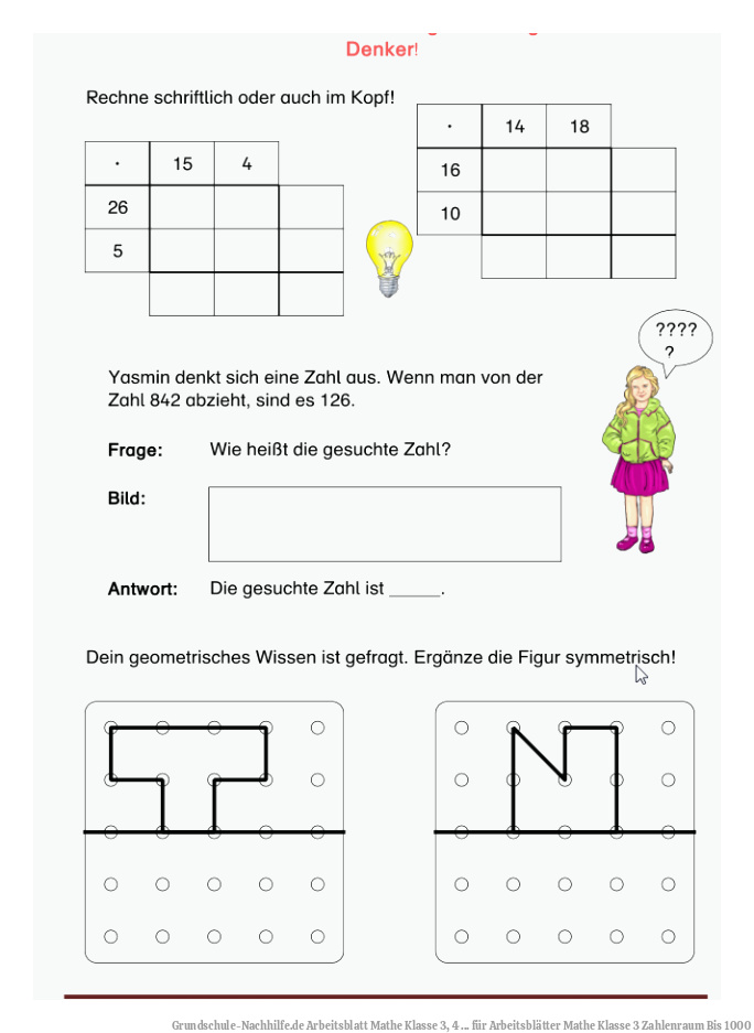 Grundschule-Nachhilfe.de | Arbeitsblatt Mathe Klasse 3, 4 ... für Arbeitsblätter Mathe Klasse 3 Zahlenraum Bis 1000