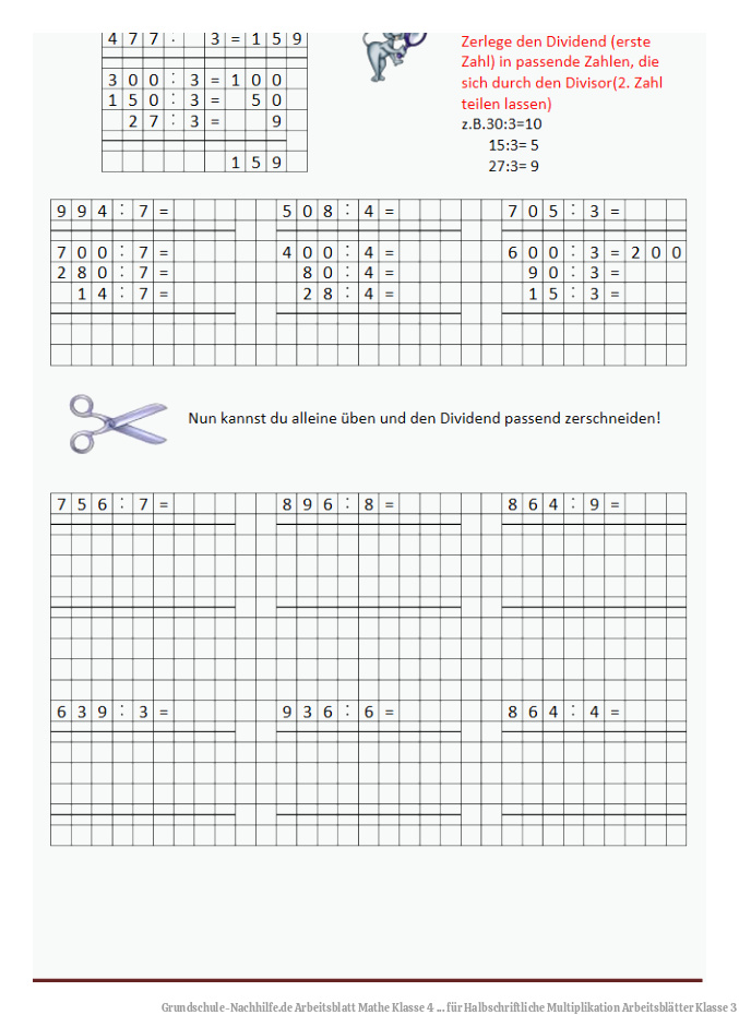Grundschule-Nachhilfe.de | Arbeitsblatt Mathe Klasse 4 ... für Halbschriftliche Multiplikation Arbeitsblätter Klasse 3