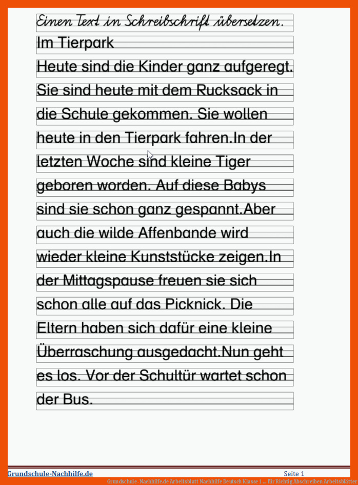 Grundschule-Nachhilfe.de | Arbeitsblatt Nachhilfe Deutsch Klasse 1 ... für richtig abschreiben arbeitsblätter