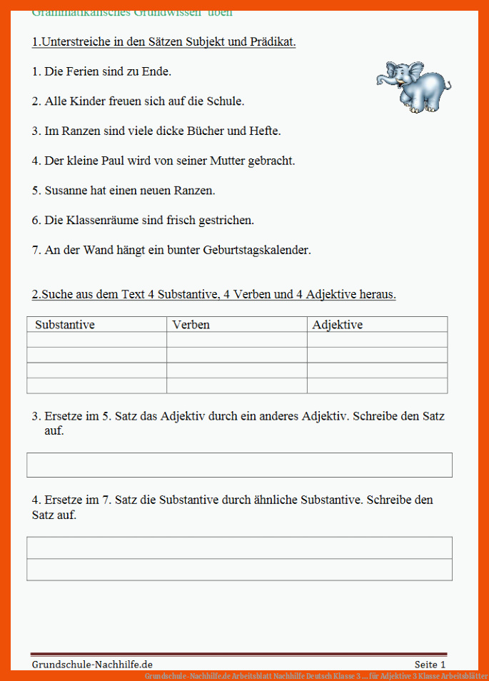 Grundschule-Nachhilfe.de | Arbeitsblatt Nachhilfe Deutsch Klasse 3 ... für adjektive 3 klasse arbeitsblätter