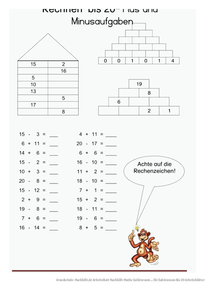 Grundschule-Nachhilfe.de | Arbeitsblatt Nachhilfe Mathe Zahlenraum ... für Zahlenraum Bis 20 Arbeitsblätter