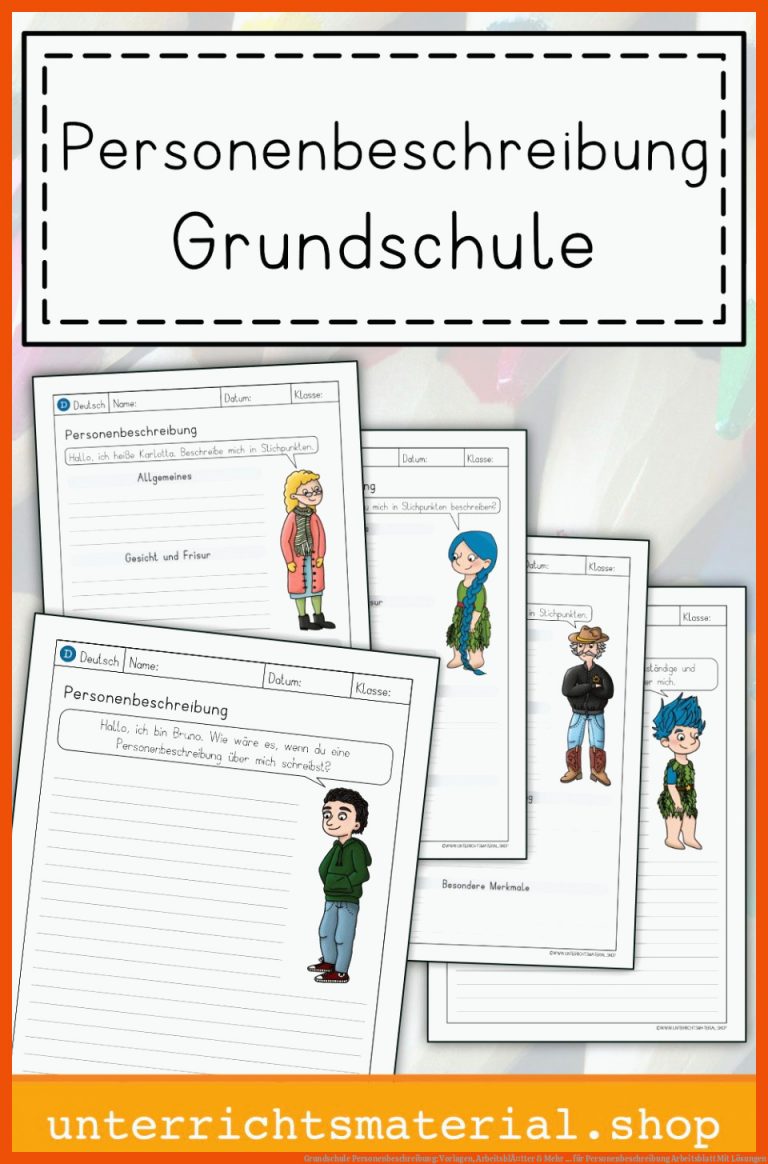 Grundschule Personenbeschreibung: Vorlagen, ArbeitsblÃ¤tter & Mehr ... für personenbeschreibung arbeitsblatt mit lösungen
