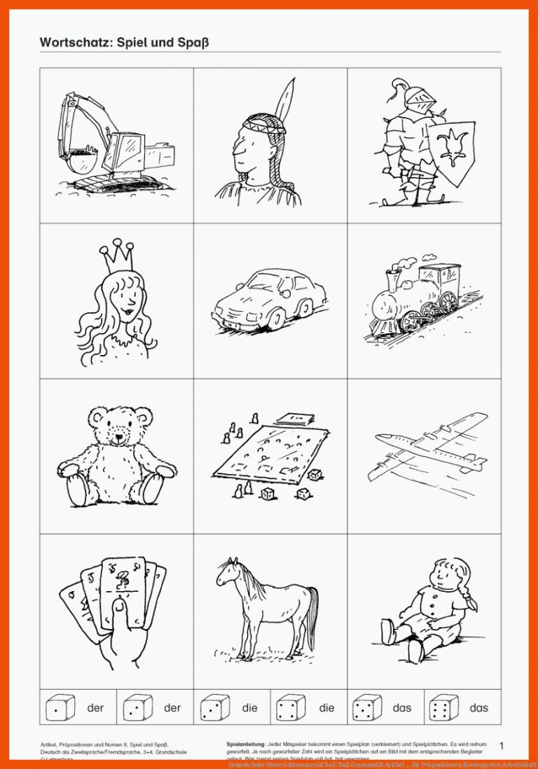 Grundschule Unterrichtsmaterial DaF/DaZ Grammatik Artikel ... für präpositionen kindergarten arbeitsblatt