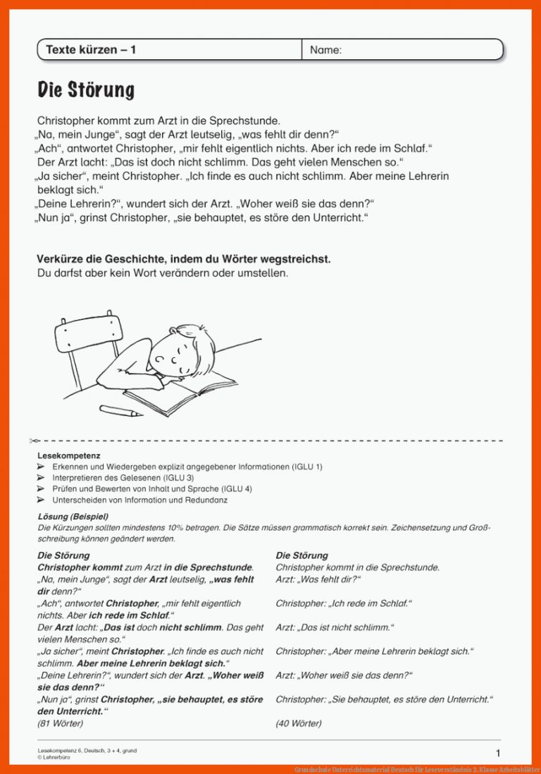 Grundschule Unterrichtsmaterial Deutsch für leseverständnis 2. klasse arbeitsblätter