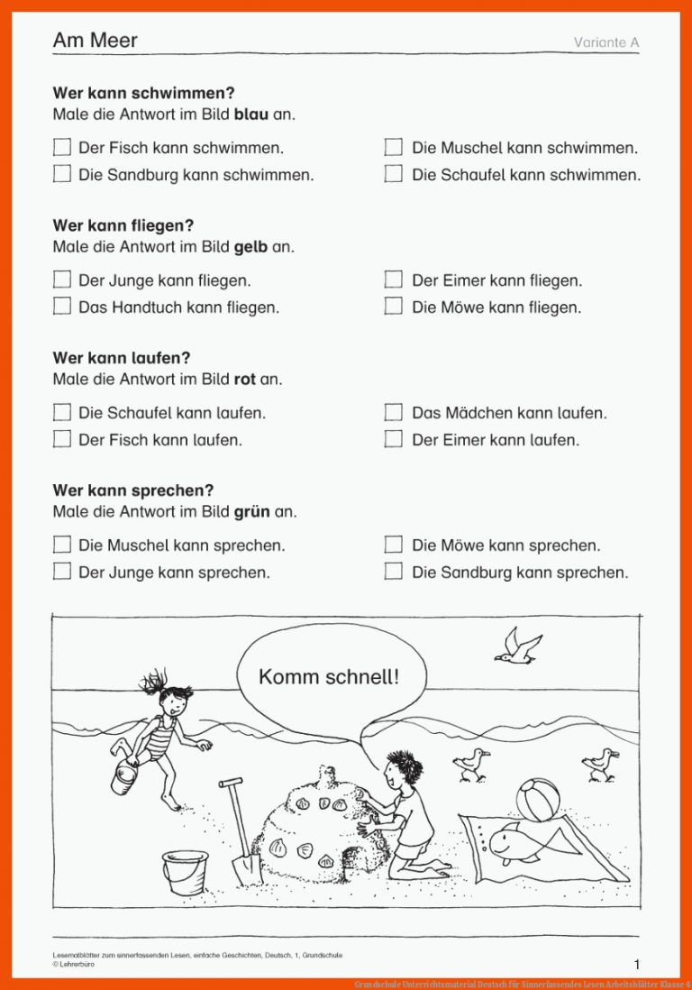 Grundschule Unterrichtsmaterial Deutsch für sinnerfassendes lesen arbeitsblätter klasse 4