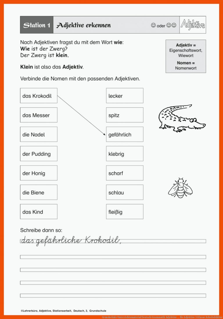 Grundschule Unterrichtsmaterial Deutsch Grammatik Adjektive ... für adjektive 3 klasse arbeitsblätter
