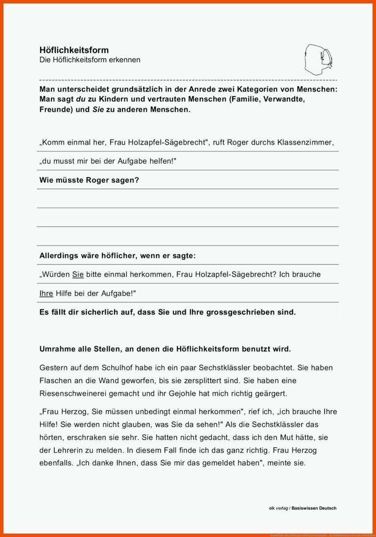 Grundschule Unterrichtsmaterial Deutsch Grammatik ... für höflichkeitsform deutsch arbeitsblätter