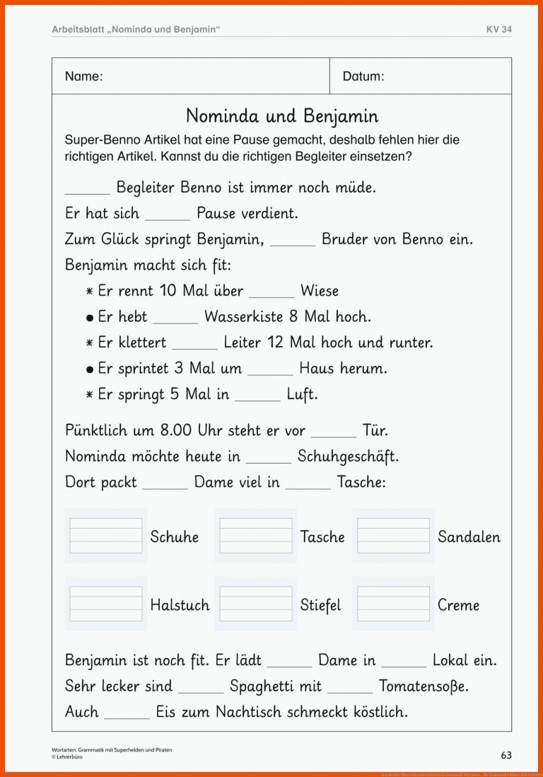Grundschule Unterrichtsmaterial Deutsch Grammatik Wortarten ... für grammatik 4 klasse arbeitsblätter