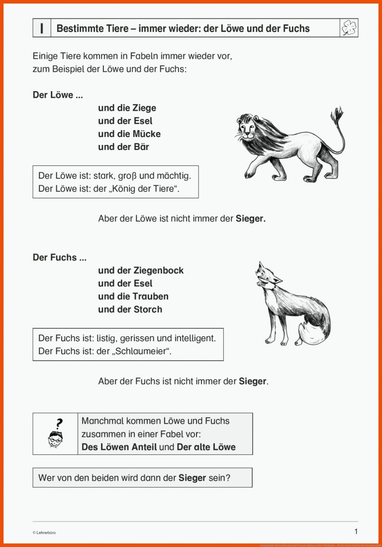 Grundschule Unterrichtsmaterial Deutsch Inklusion Fabel-werkstatt ... Fuer Der Fuchs Und Der Storch Arbeitsblatt