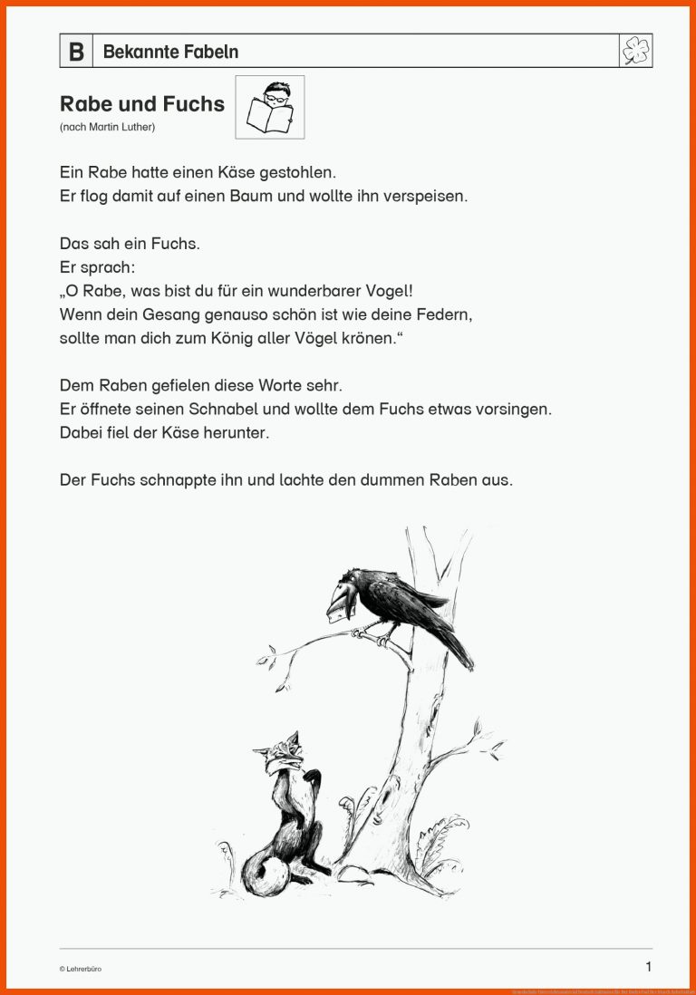 Grundschule Unterrichtsmaterial Deutsch Inklusion Fuer Der Fuchs Und Der Storch Arbeitsblatt