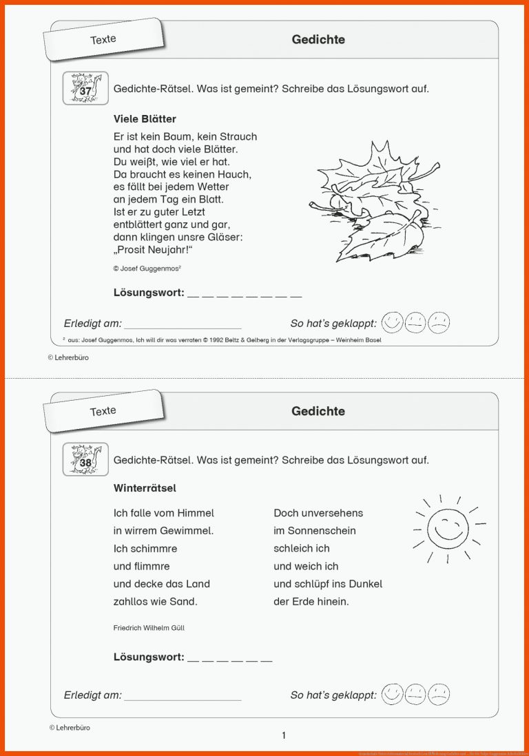 Grundschule Unterrichtsmaterial Deutsch LesefÃ¶rderung Gedichte und ... für die tulpe guggenmos arbeitsblätter