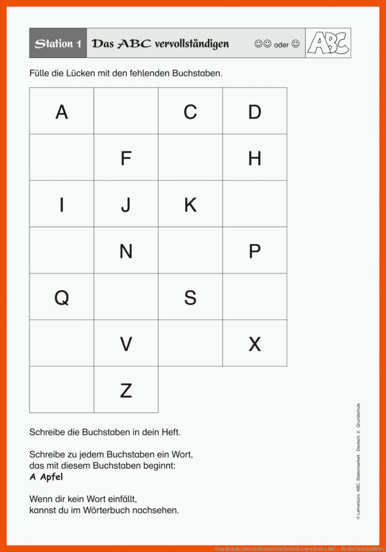 Grundschule Unterrichtsmaterial Deutsch Lesen lernen ABC ... für abc arbeitsblätter