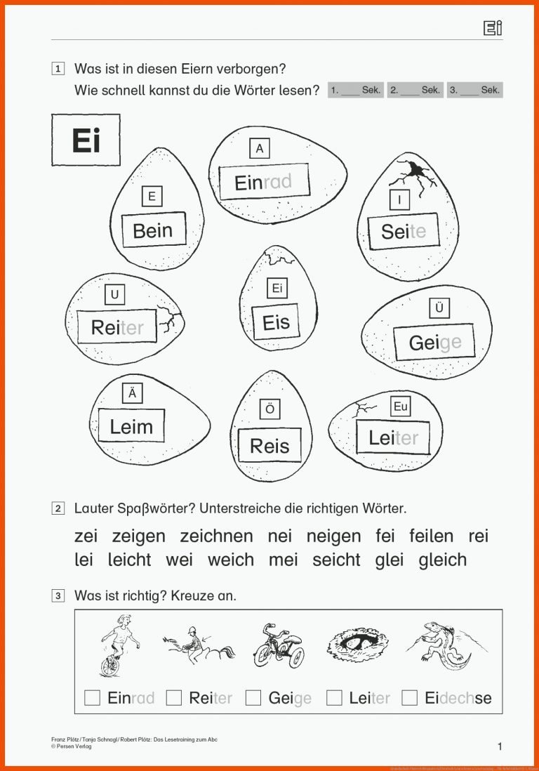 Grundschule Unterrichtsmaterial Deutsch Lesen lernen Lesetraining ... für arbeitsblatt ei 1. klasse