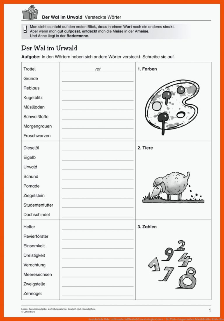 Grundschule Unterrichtsmaterial Deutsch Lesestrategien Lesen ... für vertretungsstunden arbeitsblätter kostenlos
