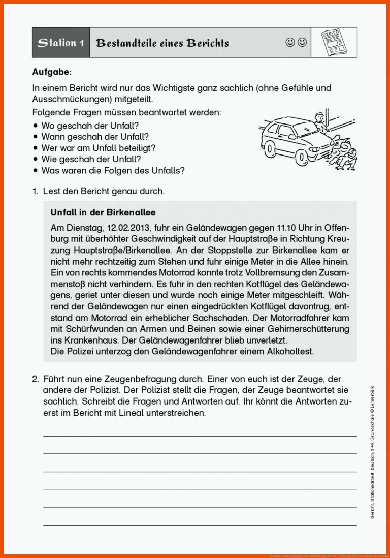 Grundschule Unterrichtsmaterial Deutsch Schreiben Bericht ... für berichte schreiben 4. klasse arbeitsblätter