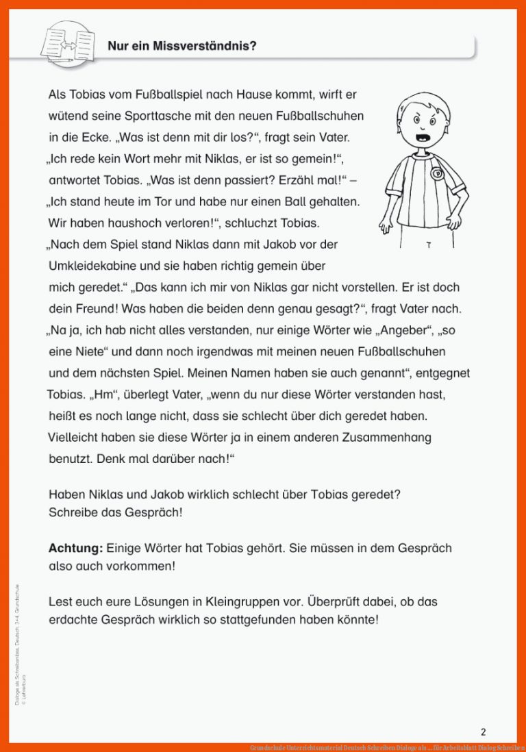 Grundschule Unterrichtsmaterial Deutsch Schreiben Dialoge als ... für arbeitsblatt dialog schreiben