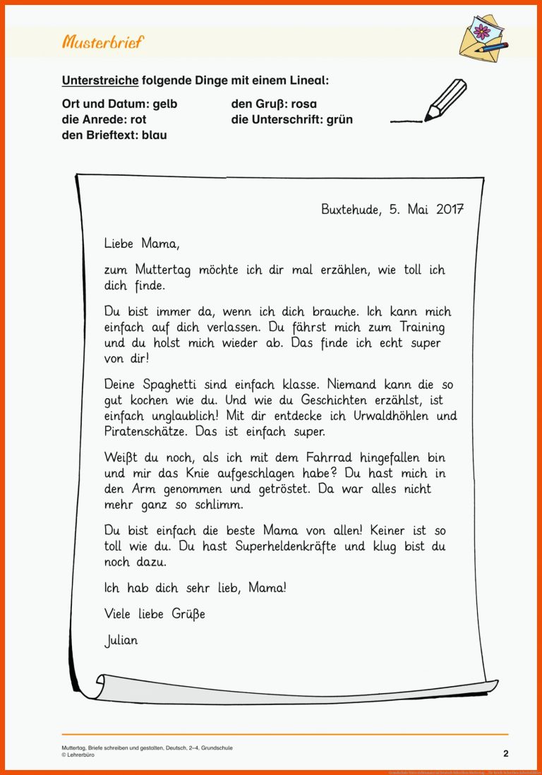 Grundschule Unterrichtsmaterial Deutsch Schreiben Muttertag ... für briefe schreiben arbeitsblätter