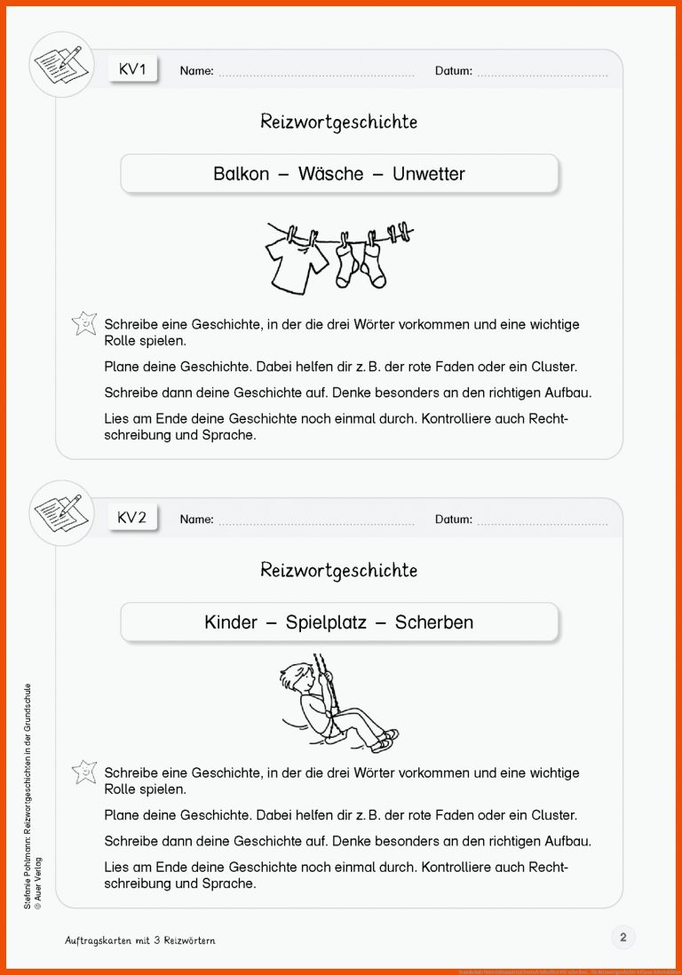 Grundschule Unterrichtsmaterial Deutsch Schreiben Wir schreiben ... für reizwortgeschichte 4 klasse arbeitsblätter