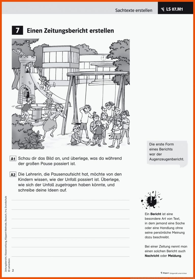 Grundschule Unterrichtsmaterial Deutsch Schreiben Zeitungsbericht ... für berichte schreiben 4. klasse arbeitsblätter