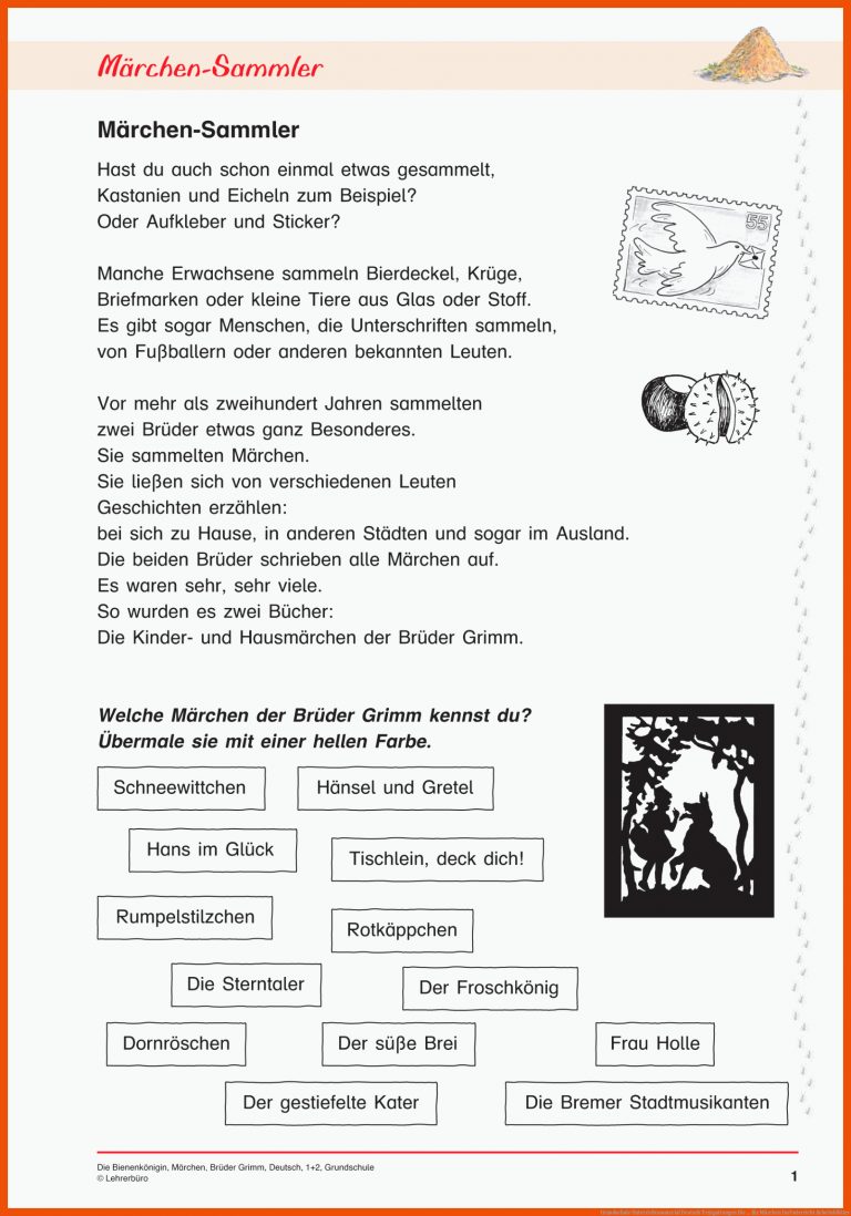 Grundschule Unterrichtsmaterial Deutsch Textgattungen Die ... Fuer Märchen Im Unterricht Arbeitsblätter