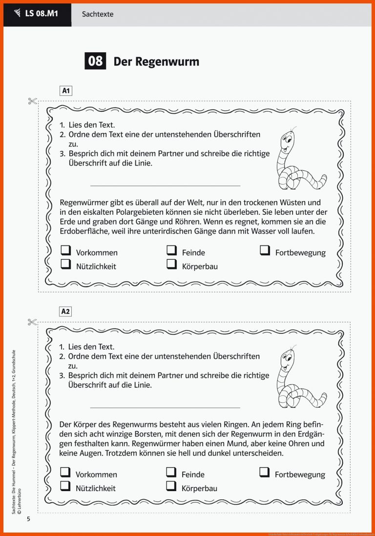 Grundschule Unterrichtsmaterial Deutsch Textgattungen für regenwurm arbeitsblatt sekundarstufe