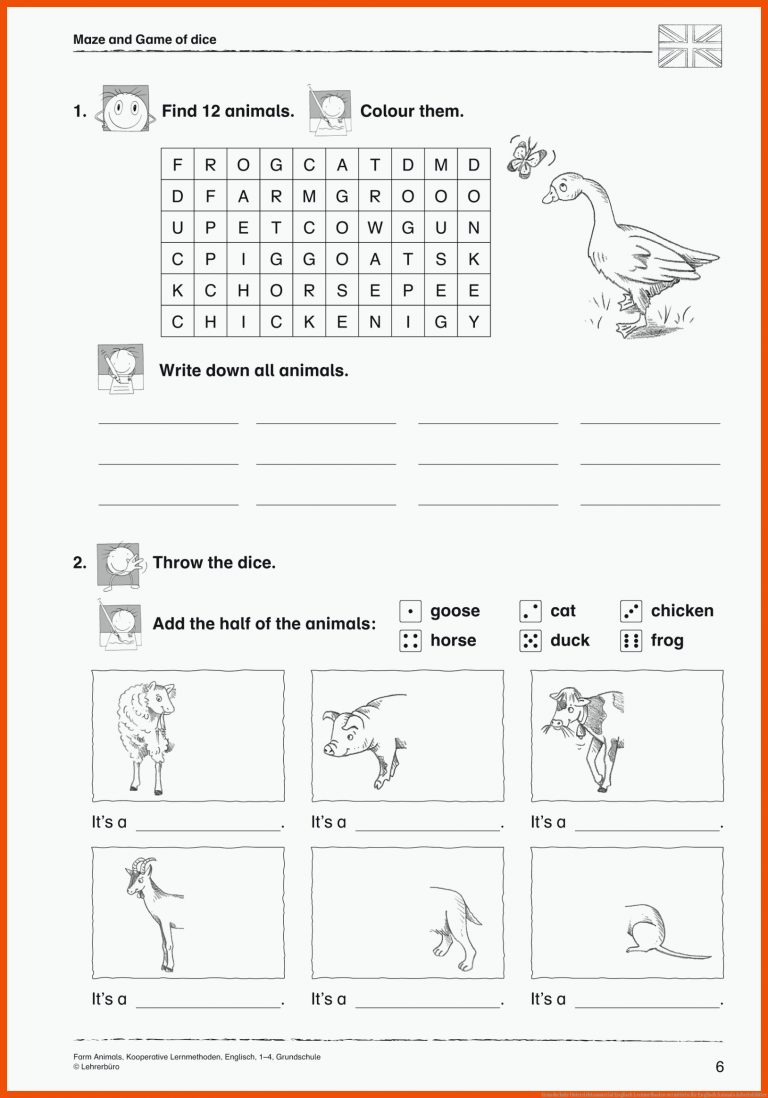 Grundschule Unterrichtsmaterial Englisch Lernmethoden vermitteln für englisch animals arbeitsblätter