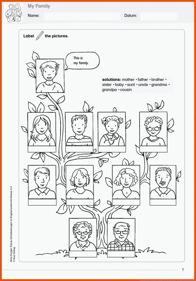 Grundschule Unterrichtsmaterial Englisch Texte schreiben Kleine ... für englisch family arbeitsblätter