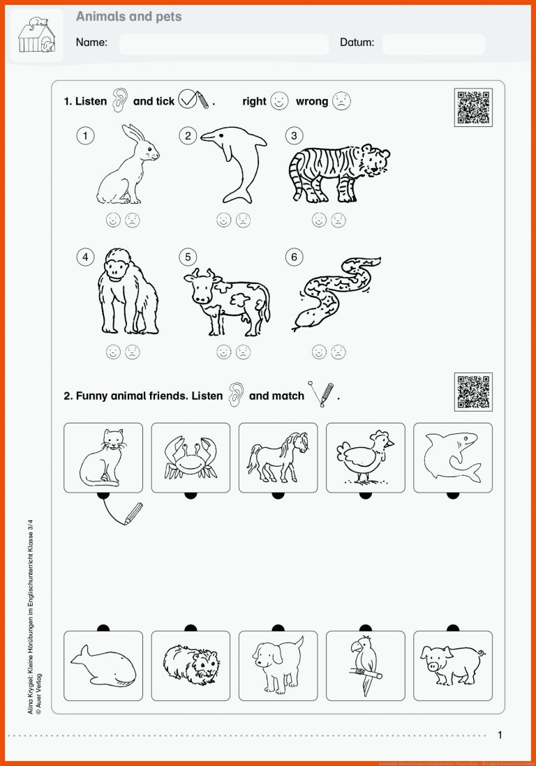 Grundschule Unterrichtsmaterial Englisch weitere Themen Kleine ... für englisch animals arbeitsblätter