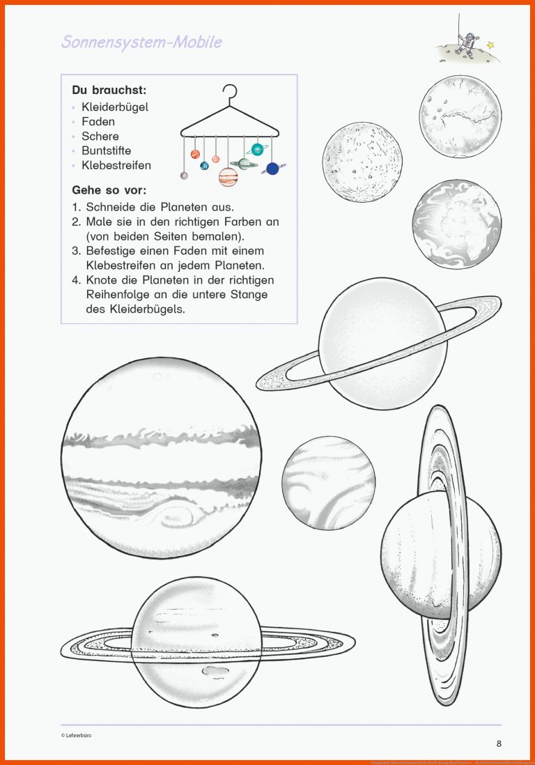 Grundschule Unterrichtsmaterial FÃ¤cherÃ¼bergreifend Planeten ... für weltall arbeitsblätter kindergarten