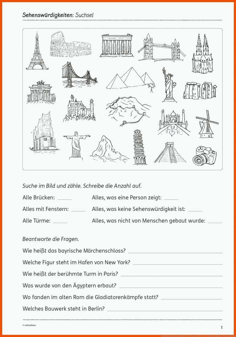 Grundschule Unterrichtsmaterial FÃ¤cherÃ¼bergreifend Visuelle ... Fuer Sehenswürdigkeiten Europa Arbeitsblatt