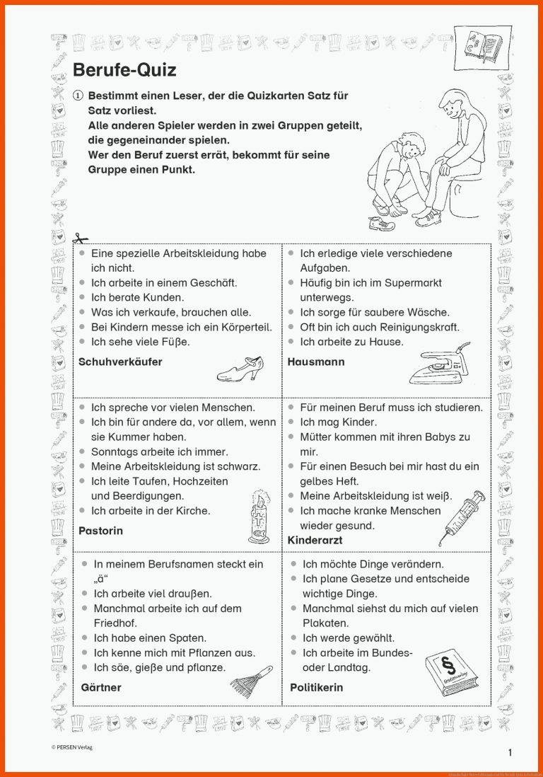 Grundschule Unterrichtsmaterial für berufe quiz arbeitsblatt