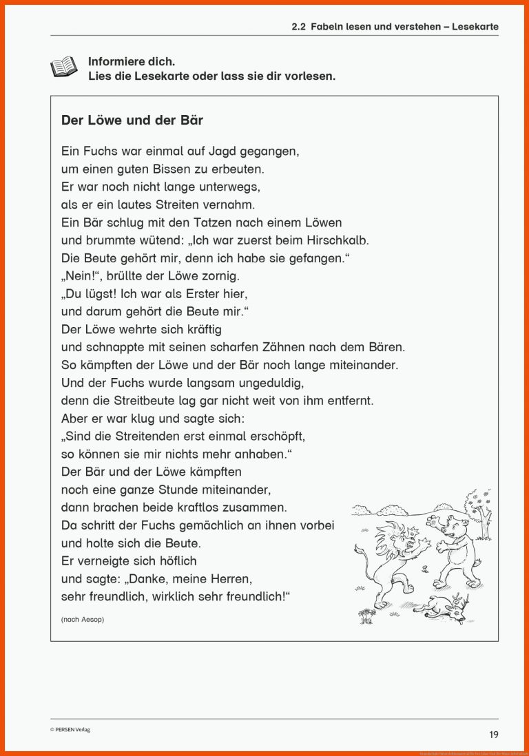 Grundschule Unterrichtsmaterial für der löwe und die maus arbeitsblatt