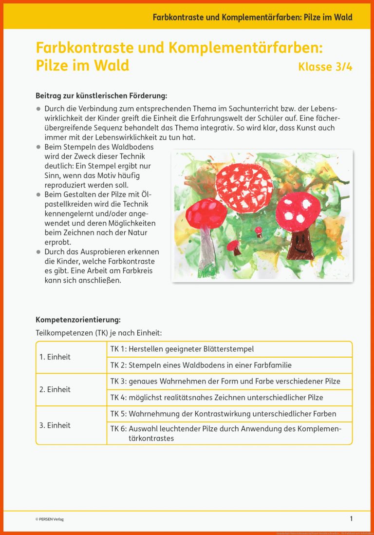 Grundschule Unterrichtsmaterial Kunst Gestalten/Drucken ... für farbkontraste arbeitsblatt