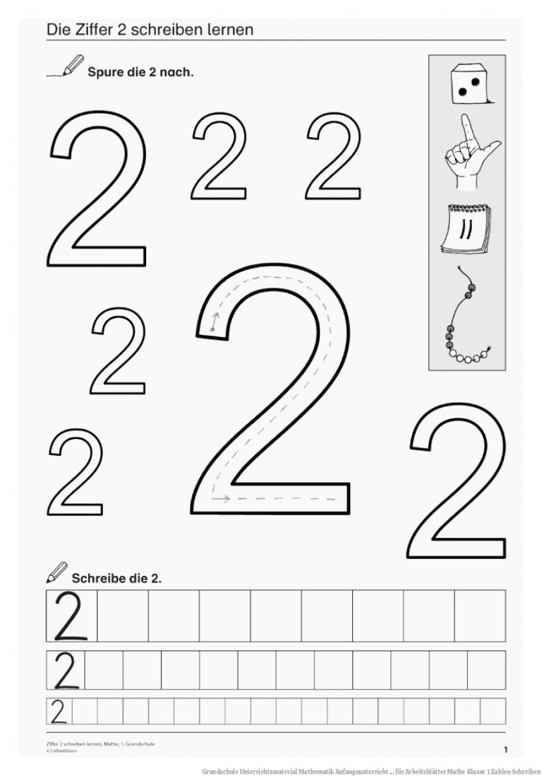 Grundschule Unterrichtsmaterial Mathematik Anfangsunterricht ... für Arbeitsblätter Mathe Klasse 1 Zahlen Schreiben