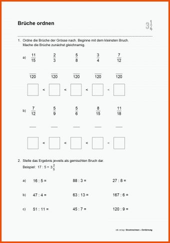 Brüche ordnen Arbeitsblatt