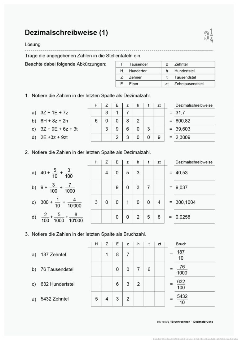 Grundschule Unterrichtsmaterial Mathematik Bruchrechnen Fuer Mathe Klasse 6 Dezimalzahlen Arbeitsblätter Zum Ausdrucken