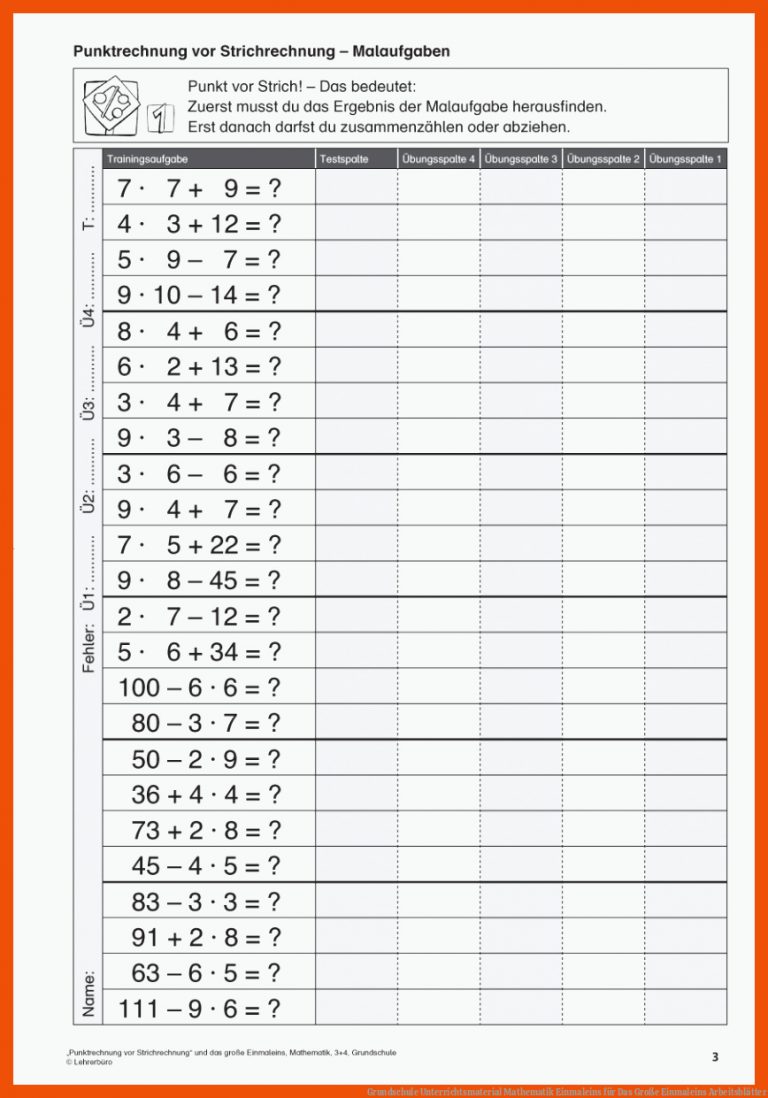 Grundschule Unterrichtsmaterial Mathematik Einmaleins für das große einmaleins arbeitsblätter