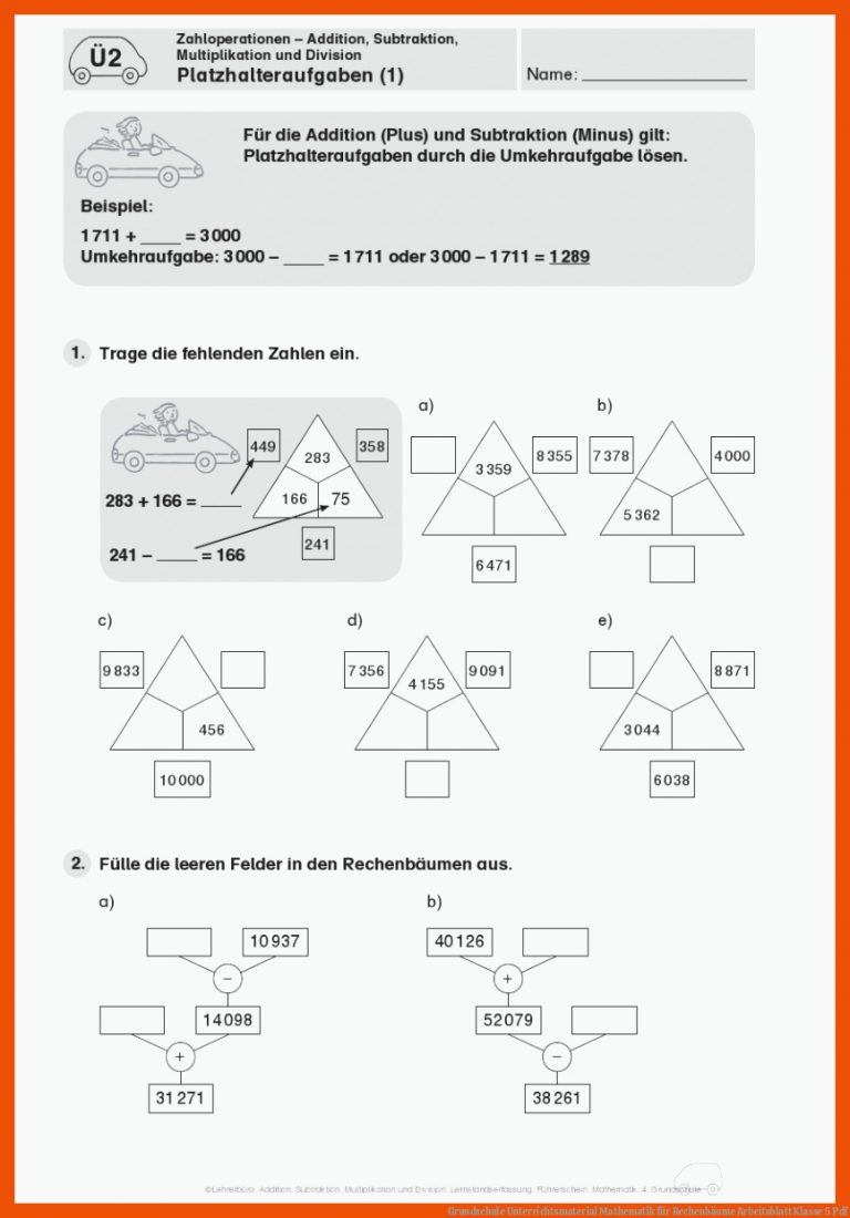 Grundschule Unterrichtsmaterial Mathematik für rechenbäume arbeitsblatt klasse 5 pdf